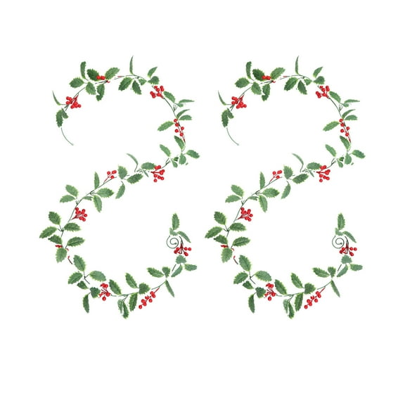 2-Pack Christmas Greenery Garland, Artificial Holly Leaf with Red Berries Vines for Staircase Mantel Wall Holiday Decor(B)