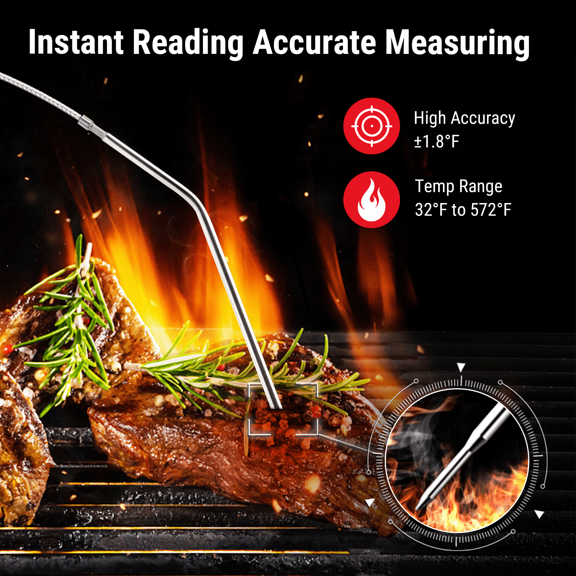 ThermoPro TP07SW Wireless Meat Thermometer for Cooking, Digital Grill Thermometer with Temperature Probe, Smart LCD Screen BBQ Thermometer for Grilling, Oven Safe Food Smoker Thermometer for Kitchen