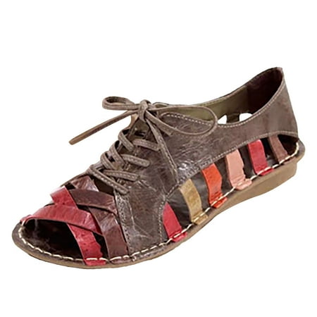 

Sandals Women Hollow Out Solid Color Colorblock Shoes Pu Red 42