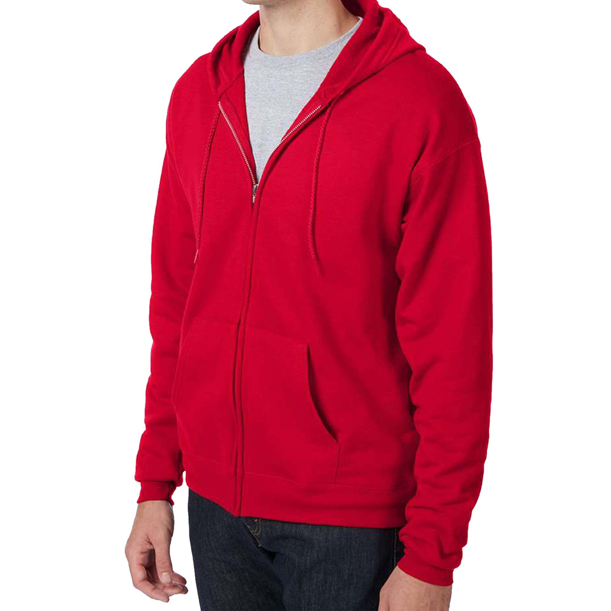 Hanes EcoSmart Full-Zip Hooded Sweatshirt, Soft Fleece Hoodie, Zip-Up Jacket with Pockets, Deep Red, XL