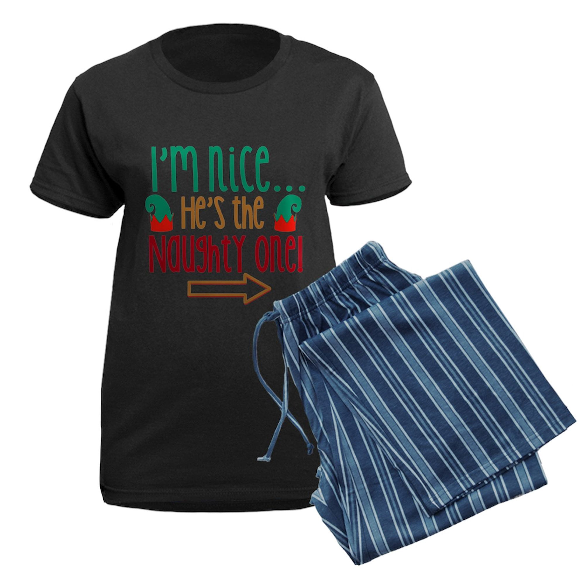 CafePress - Im Nice Hes Naughty Elf Hat Women's Dark Pajamas - Women's Short Sleeve Print T-Shirt and Pants Dark Cotton Pajama Set