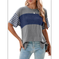 thumbnail image 3 of Blusas de Verano para Mujer, de Gran Tamaño, con Cuello Redondo, Informales, con Bloques de Color y Rayas, Color Azul, Talla M, 3 of 9
