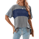 thumbnail image 3 of Blusas de Verano para Mujer, de Gran Tamaño, con Cuello Redondo, Informales, con Bloques de Color y Rayas, Color Azul, Talla M, 3 of 9