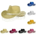 thumbnail image 5 of Pink Cowboy Hat, Audhol Men's and Women's Hats with Sequins and Pendants Tassels Fashionable Cowboy Hats Music and Dance Elegant Hats Cow Girl Hat Women Gold One Size, 5 of 5