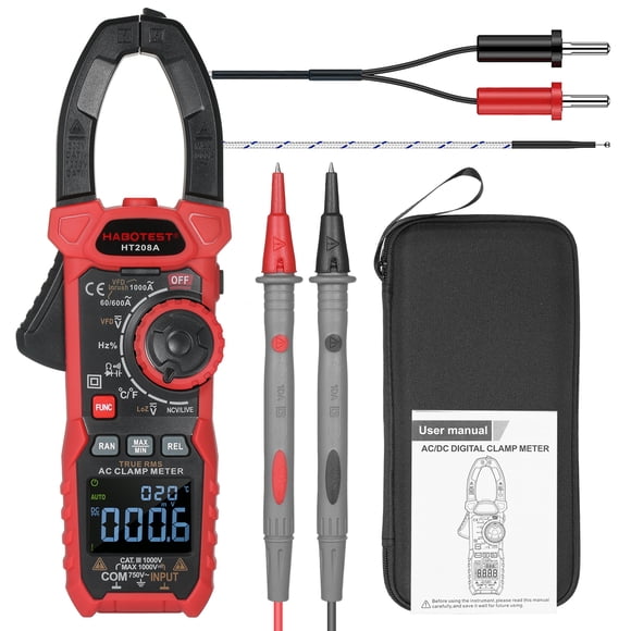Amdohai HABOTEST Pince Numérique AC Mètre Vrai-Rms Multimètre anto-Rangée Multi-Testeur Pince de Courant avec Amp Volt Ohm Diode Capacité Résistance Continuité NCV Température Rapport de Service VFD Tests