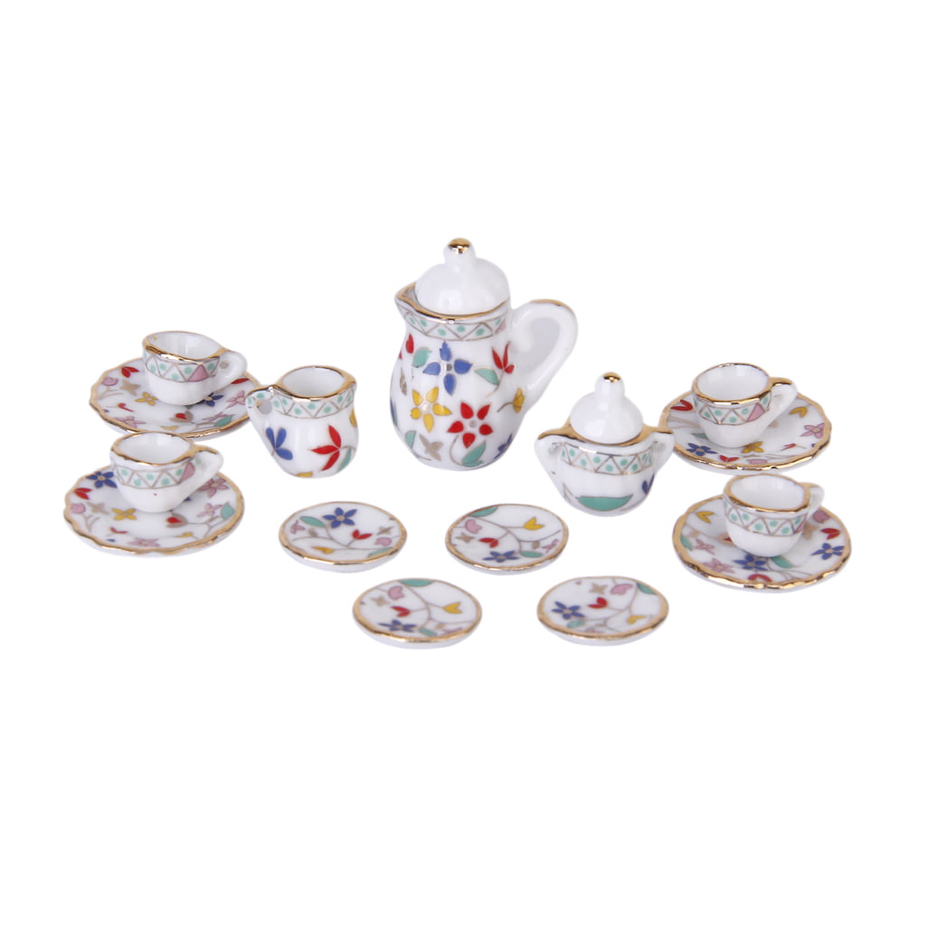 15 Stücke 1/12 Dollhouse Miniature Dining Ware Porzellan Tee Set Dish Cup 