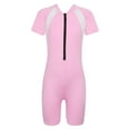 thumbnail image 2 of inhzoy Kids Girls Boys One Piece Zip-Up Swimsuit Jumpsuit Short Sleeve Rash Guard Wetsuit,Sizes 8-16 Pink 10-12, 2 of 7