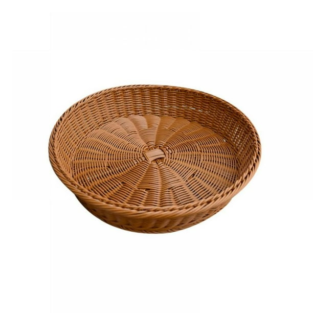 Topumt Round Wicker Woven Basket Fruit Snack Bread Storage Tray Gift Hamper Display Brown