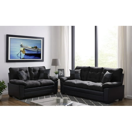 Living Room Simple Classic Plush Cushion Sofa And Loveseat