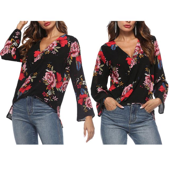 Las mujeres casuales con cuello en V rematan las camisas de la suelta del kimono de la cinturo del lazo de la manga larga SG