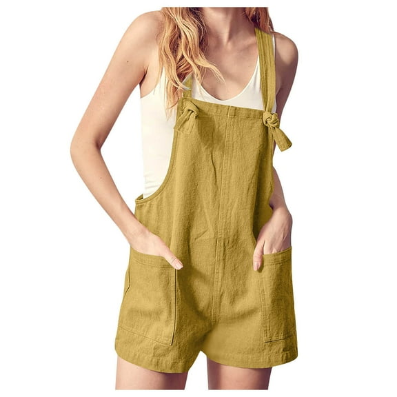 GZWYHT Jumpsuits for Women Overalls for Women Womens Overalls Casual Loose Sleeveless Adjustable Straps Bib Summer Romper With Pockets Rompers for Women Womens Rompers for Summer Coffee L