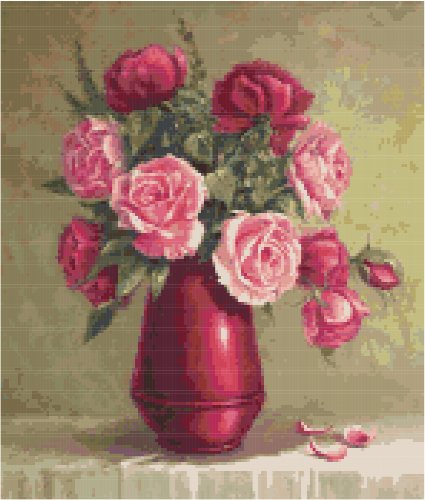Red and Pink Roses in Vase Counted Cross Stitch Pattern Red and Pink Roses in Vase Counted Cross Stitch Pattern