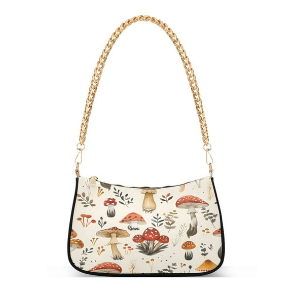 Ryvnso Cute Mushroom Womens Chain Shoulder Bag Tote Handbags Clutch Hobo Purse with Zipper for Travel