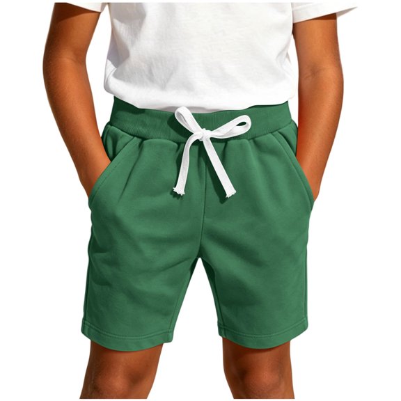 Ohufall Children's Cotton Short Pants Summer Casual Solid Color Drawstring Elastic Waist Shorts Kids Lightweight Outdoor Sport Short Pants, 3-16 Years