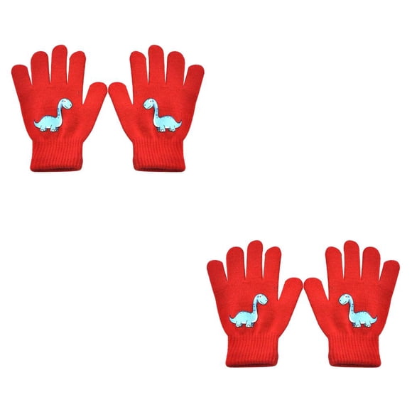Minnieouse 1 par de guantes de invierno para niños, cómodos, cálidos, para tejer, para mantener el calor, cubiertas para los dedos con patrón 2piezas Rojo