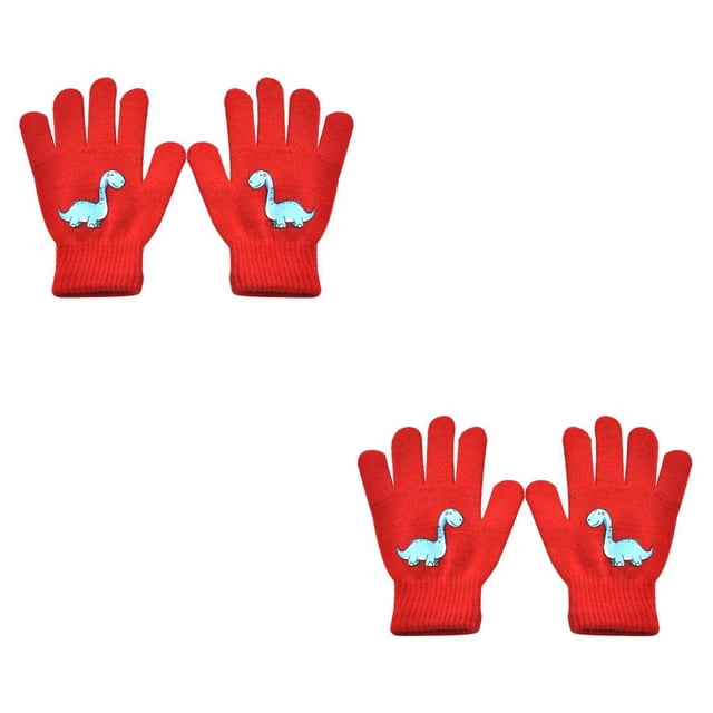 Minnieouse 1 par de guantes de invierno para niños, cómodos, cálidos, para tejer, para mantener el calor, cubiertas para los dedos con patrón 2piezas Rojo