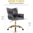 thumbnail image 2 of YEXJ Modern Velvet Home Office Desk Chair with Hand Woven Backrest, Upholstered Adjustable Makeup Vanity Chair with Armrest and Golden Metal Base with Wheels for Living Room Bedroom Study(Gray), 2 of 10