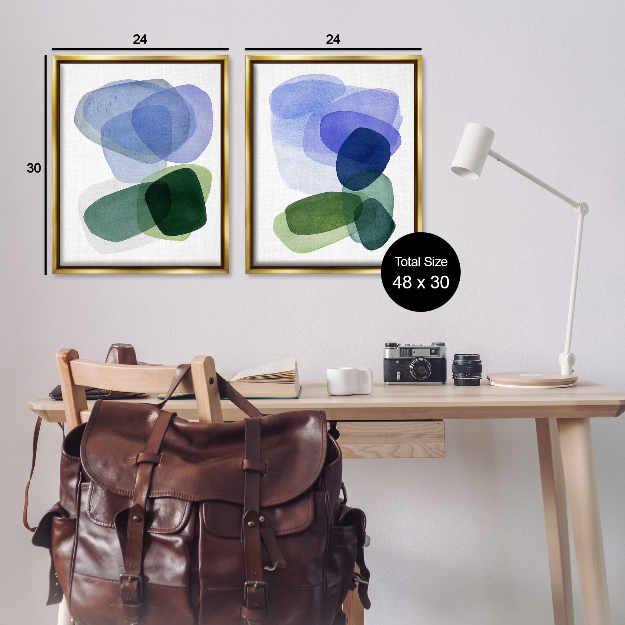 Stupell Industries Minimal Oblong Shapes Abstract Painting Gold Floater Framed Canvas Art Print Wall Art, 25 x 31, Set of 2