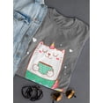 thumbnail image 3 of Cute Cat Mermaid Drinking Coffee Shaped T-Shirt Women -Image by Shutterstock, Female Large, 3 of 4