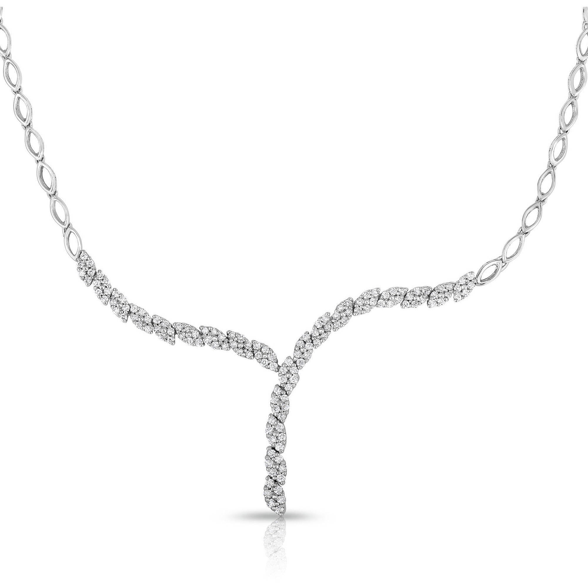 1.0 Carat T.W. Diamond 10kt White Gold Riviera Cluster Necklace by Generic