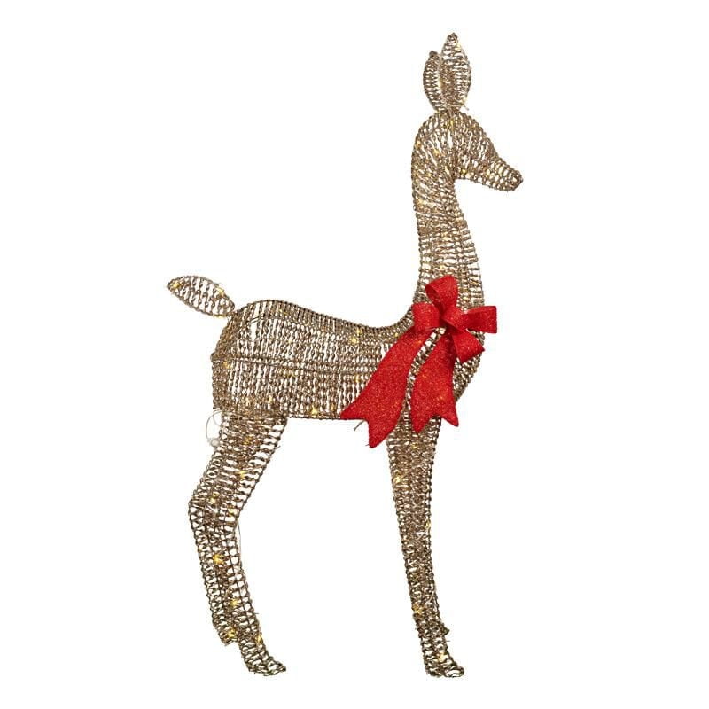 Light-up Twisted Weave Deer with Red Bow, 84 Warm White LED Lights
