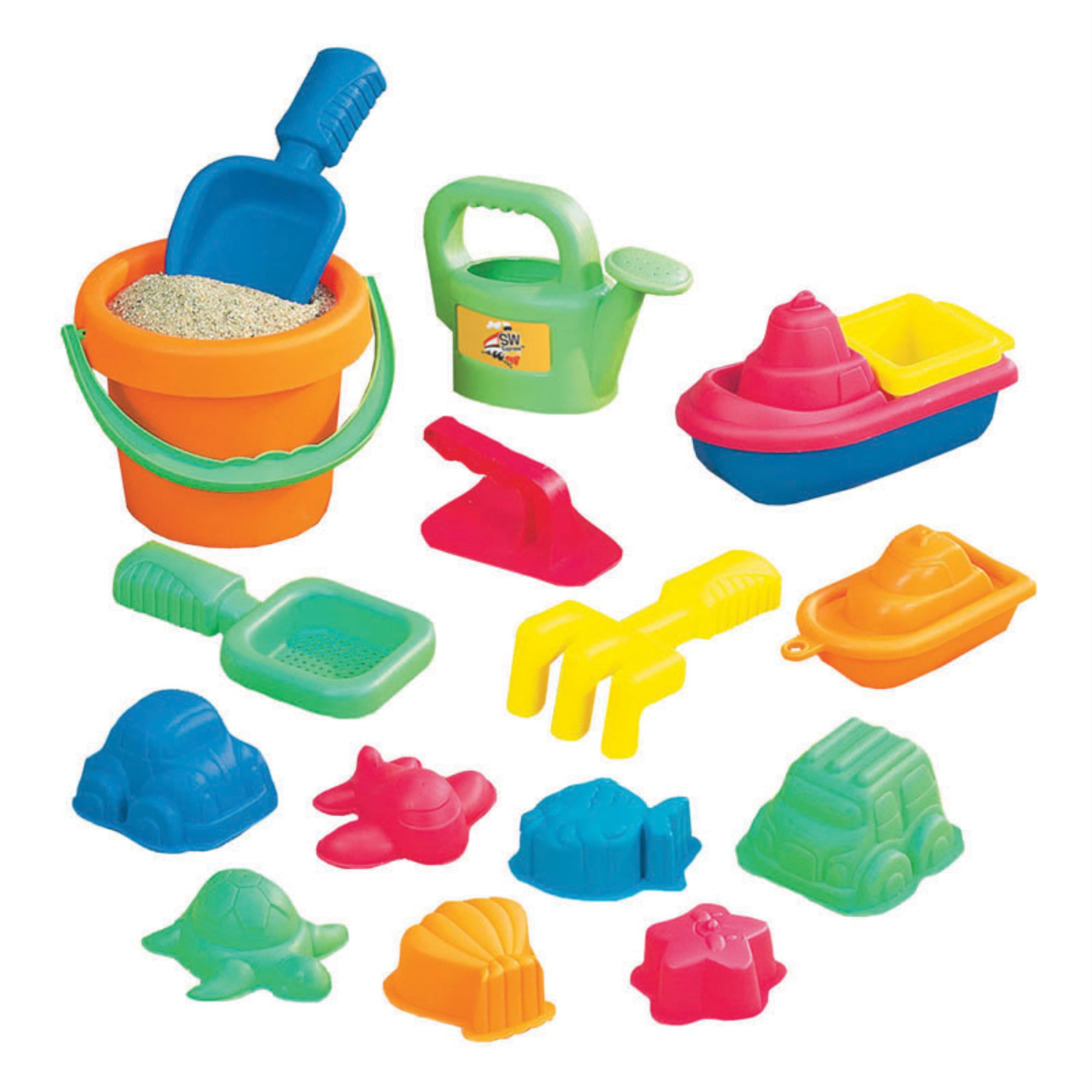 NEW 15 Pieces Beach Sand Toys Set in Zippered Bag Castle Bucket FREE SHIPPING 