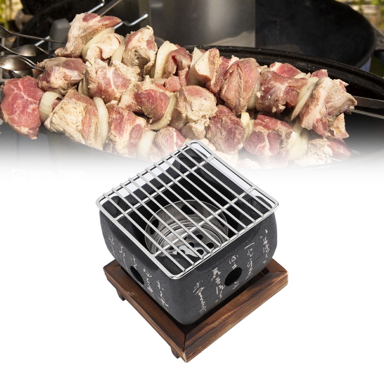 Charcoal Grill, Aluminum Alloy Even Heat Distribution Japanese Style BBQ Grill Fast Heating Compact and Portable Japanese Style Grill with Wire Mesh Grill for Picnics, Home