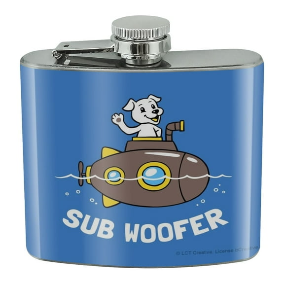 Sub Woofer Dog Submarine Funny Humor Stainless Steel 5oz Hip Drink Kidney Flask