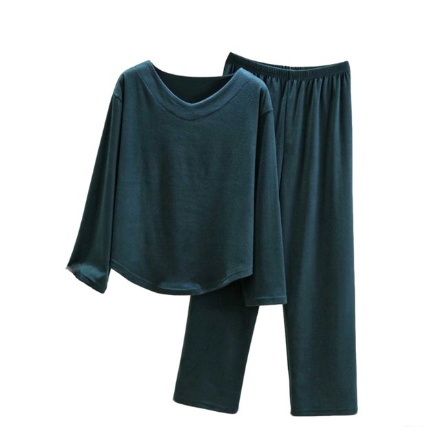 Women's Velvet Solid Color V-neck Long-sleeved Trousers and Pajama Set for Winter Warmth