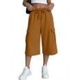 thumbnail image 4 of Noric Women's High Waist Wide Leg Capri Pants Loose Fit Casual Drawstring Multi Pockets Lounge Pants, 4 of 7