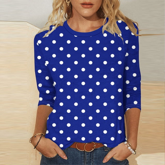 mfyjkho Tops Para Salir, Blusa Informal De Moda Para Mujer, Con Cuello Redondo Y Mangas 3/4, Estampada Tops Para Hacer Ejercicio Para Mujer Xl
