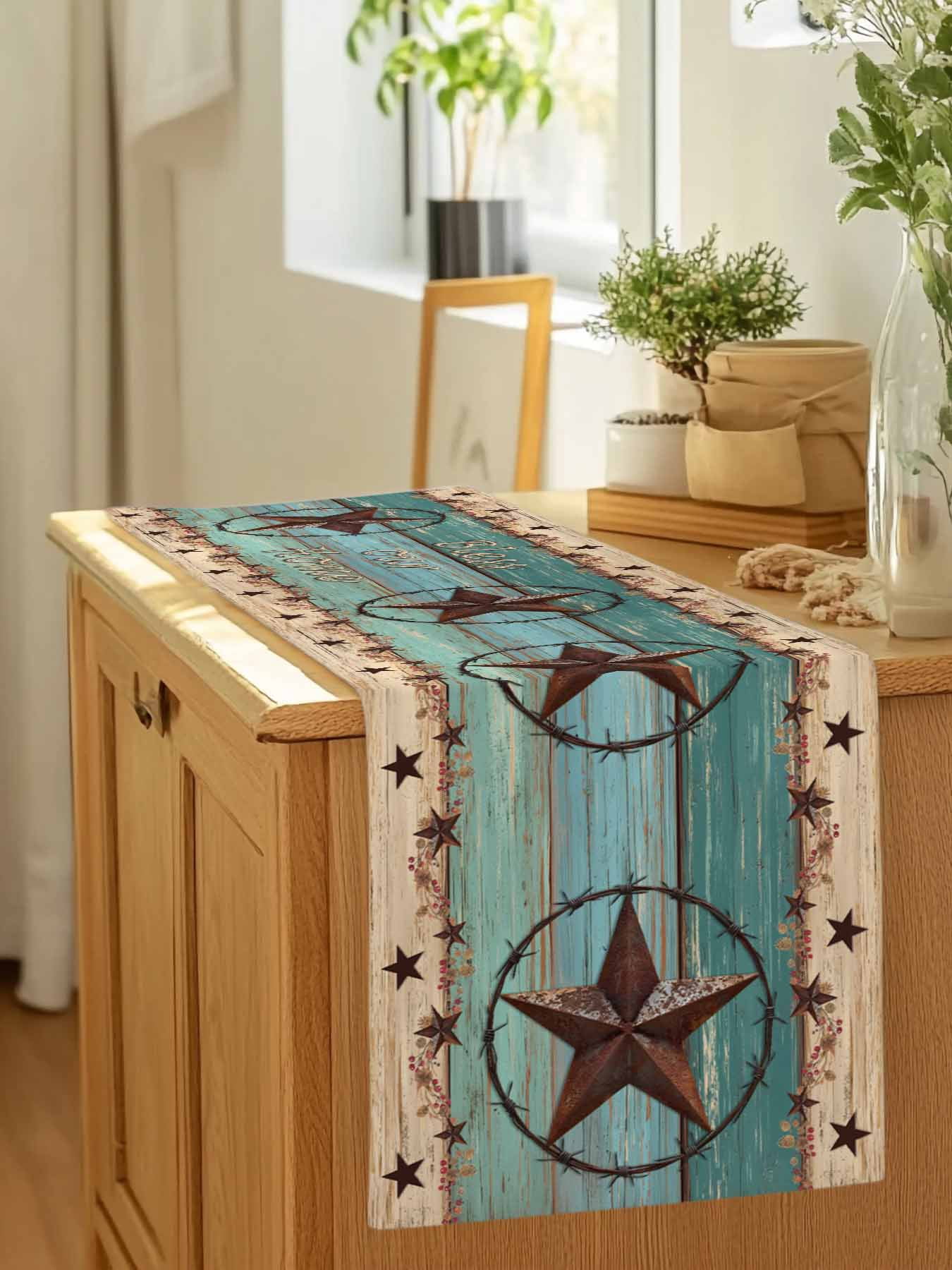 Western Star Farm Vintage Wood Board Table Runner 90 Inches Long, Bless Home Quote Table Runners Tabletop Scarf Kitchen Dining Tables Decoration for Home Party Indoor Outdoor