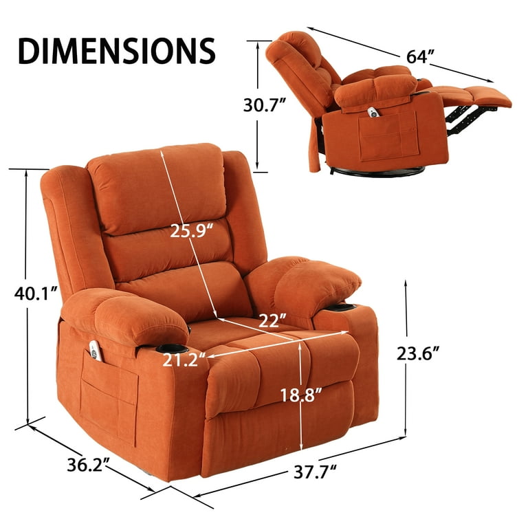 Kimbereley Modern Oversize Big Man 41 Wide Velvet 360 Degree Swivel Rocker Manual Recliner Chair with Heating and Massage Mercer41 Fabric: Brown Velv