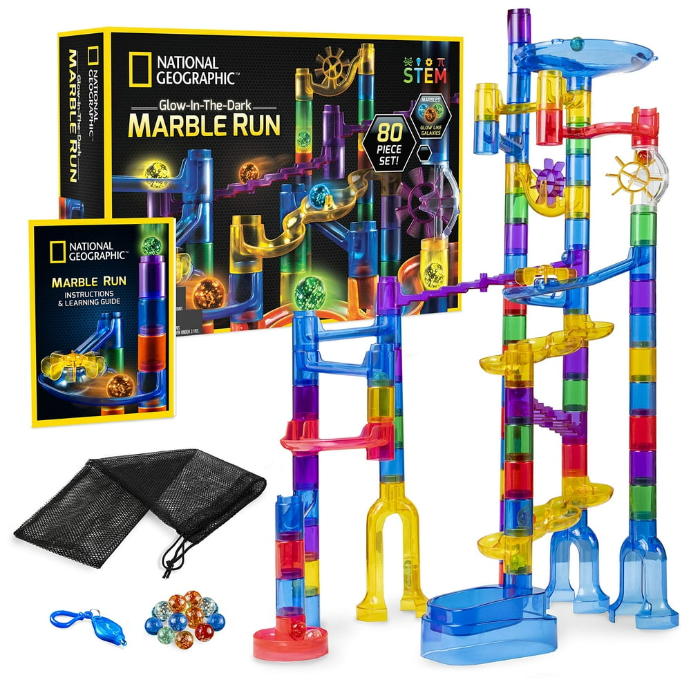 NATIONAL GEOGRAPHIC Glowing Marble Run 80 Piece Construction Set with 15 GlowintheDark