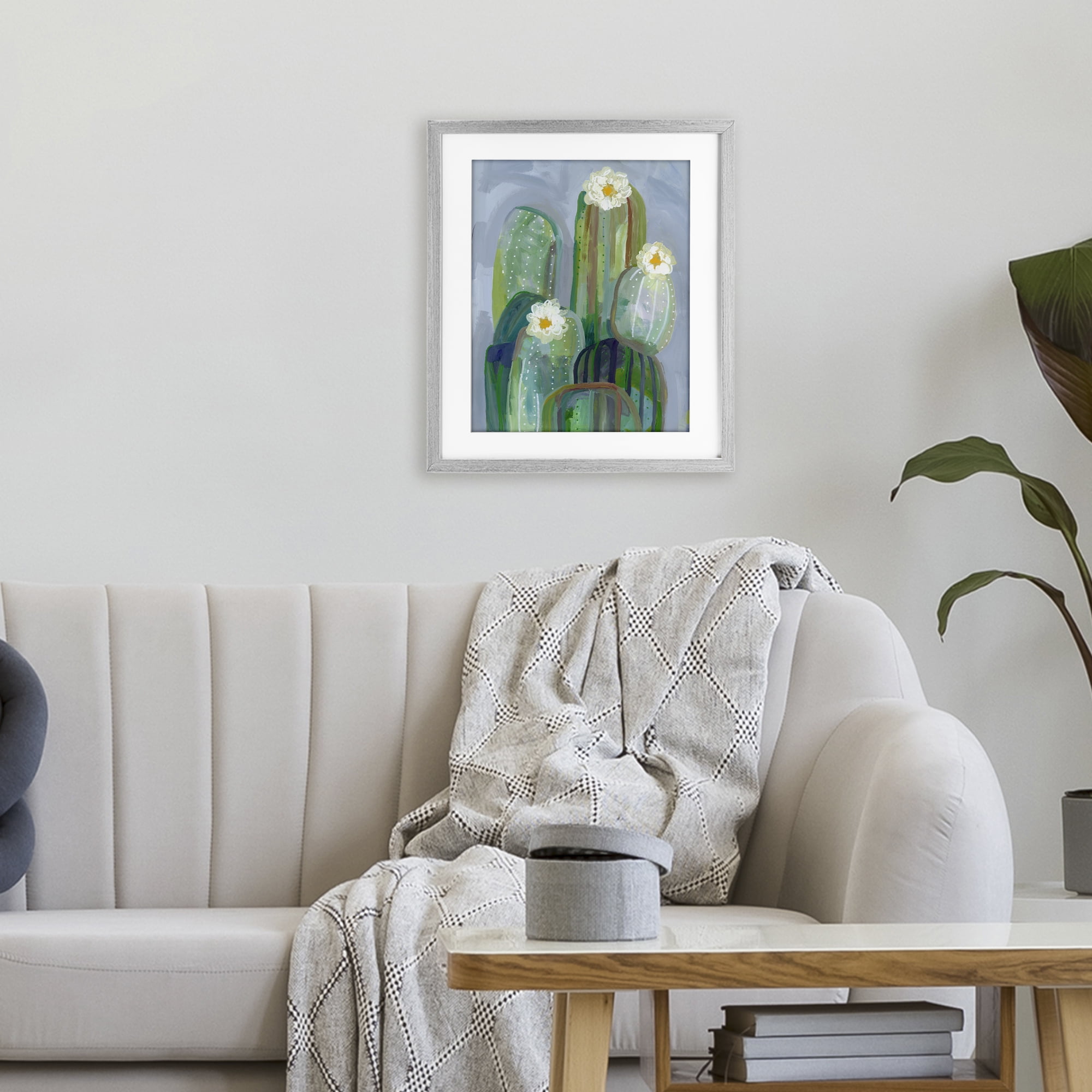 Desert Day Dream Cactus Gray Framed Print Under Glass, design by Ashley Davis