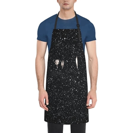 Lsque Black Glitter Waterproof Apron Chef Aprons for Men Heavy Duty Chemical Work Apron Extra Long Grilling Aprons with Adjustable Bib Apron