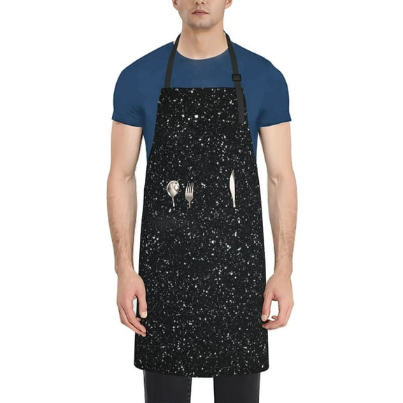 Lsque Black Glitter Waterproof Apron Chef Aprons for Men Heavy Duty Chemical Work Apron Extra Long Grilling Aprons with Adjustable Bib Apron