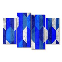 Elephant Stock Abstract Blue Hexagons Wall Art - Horizontal Multi Panel Canvas - Living Room Wall Decor - Abstract Multi Panel - Blue And Gray Decor - 43" x 27"