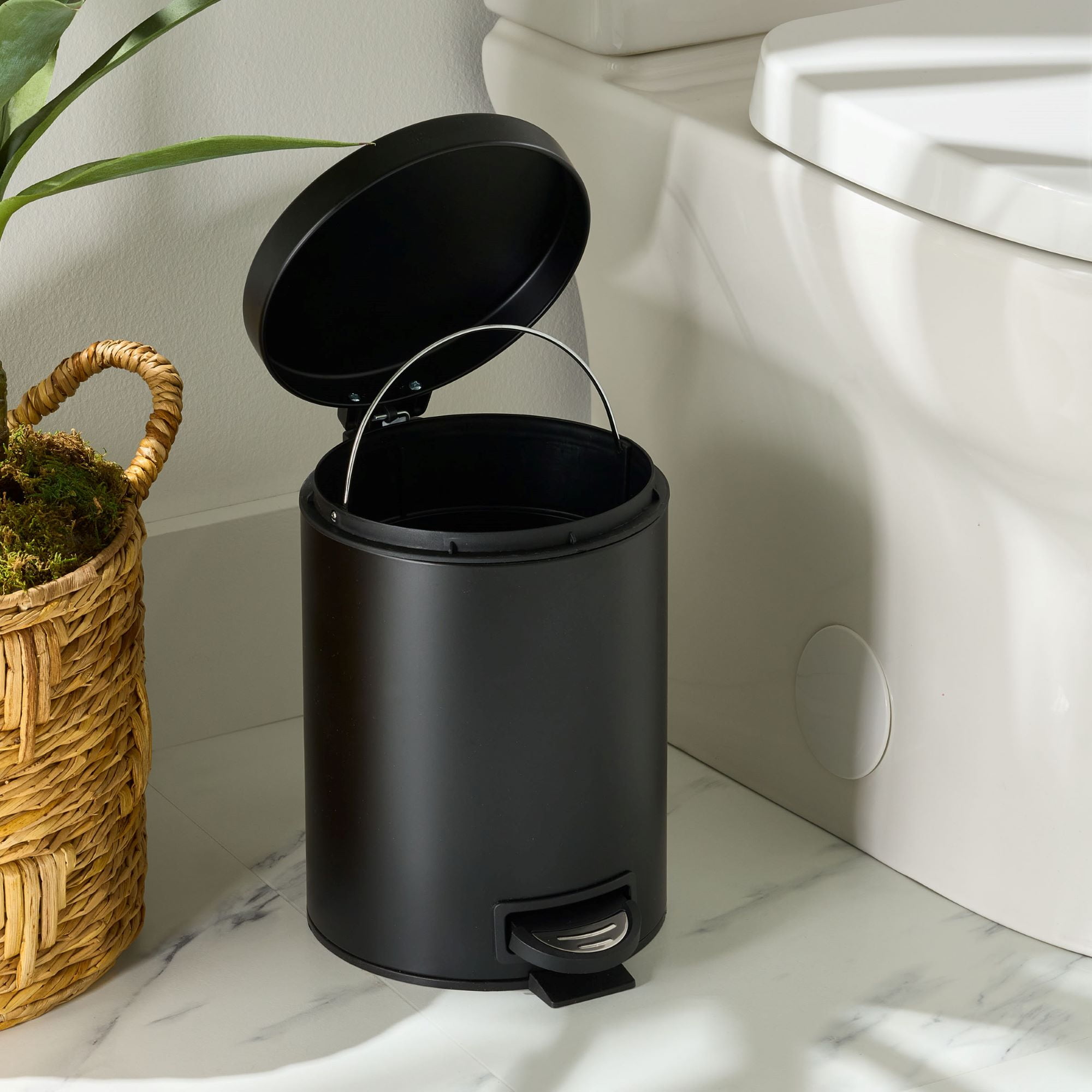 Better Homes & Gardens Matte Black 1.3 Gallon Metal Bathroom Trash Can with Removable Liner