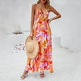 thumbnail image 4 of Wycnly Summer Dresses for Women Cocktail Dresses for Women Beach Boho Button Spaghetti Strap Flowy Swing Dress Womens Fashion Floral Print V-Neck Sleeveless Long Sun Dresses, 4 of 6