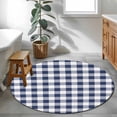 thumbnail image 4 of 4ft Round Rug, Navy Blue White Plaid Non-Skid Rubber Backing Large Area Rugs - Living Room Bedroom Home Office, Farmhouse Checkered Buffalo Indoor Floor Mat Carpets Washable Rug, 4 of 9
