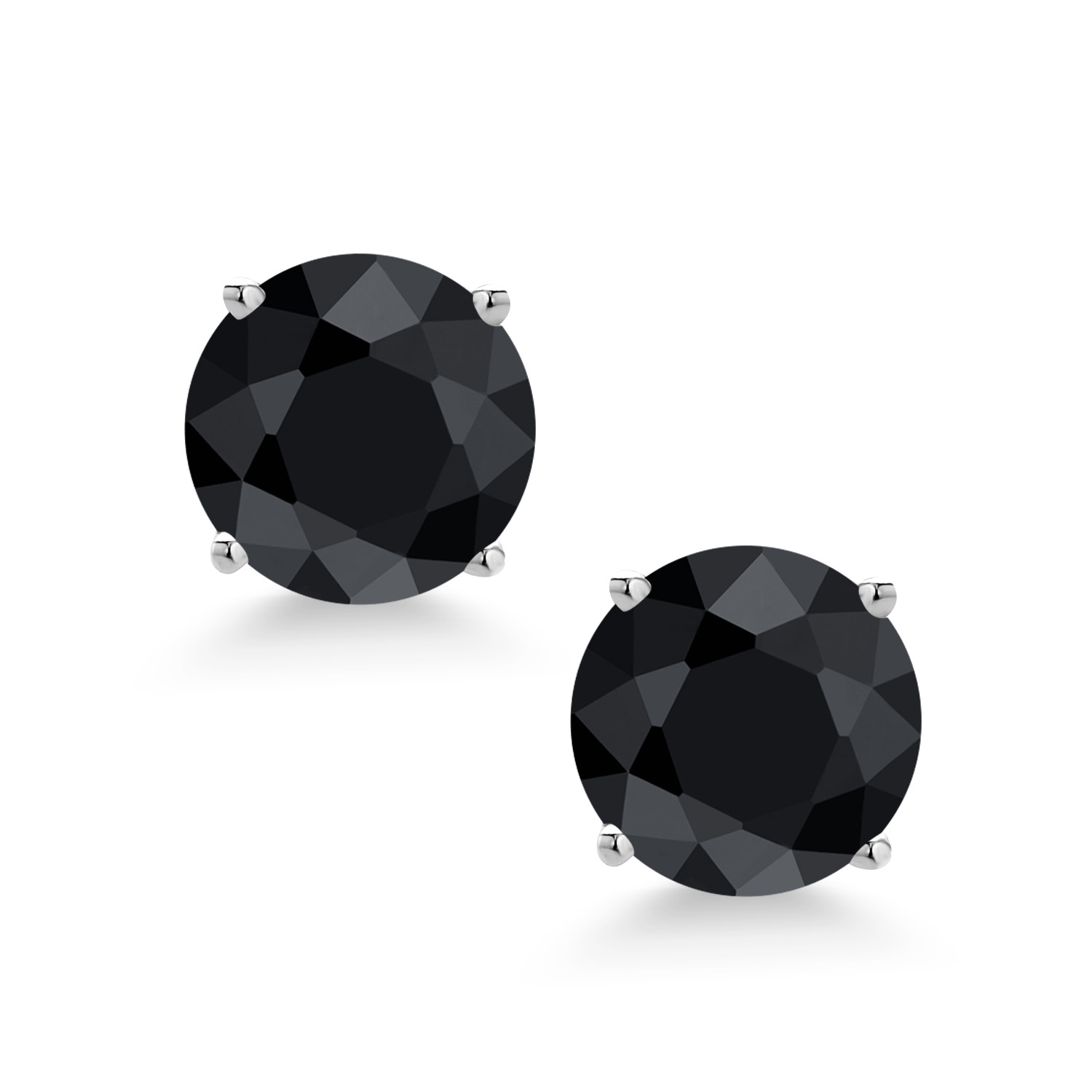 Gem Stone King 2.30 Ct Round 6mm Black Sapphire 14K White Gold Screwback Stud Earrings for Women Men