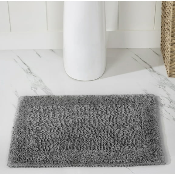 Better Trends 17" x 24" Premium Bathroom Rugs 100% Cotton Soft Reversible Tufted Bath Mat Water Absorbent Bath Rug Ideal for Bathroom Shower and Tub Use (Gray) Edge Collection