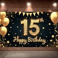 thumbnail image 3 of Golden 15th Birthday Banner Studded Happy Birthday Display Star Decor Balloon Design Sweet 15 Backdrop for 15th Birthday Party Teen Celebration Photo Shoot, 3 of 3