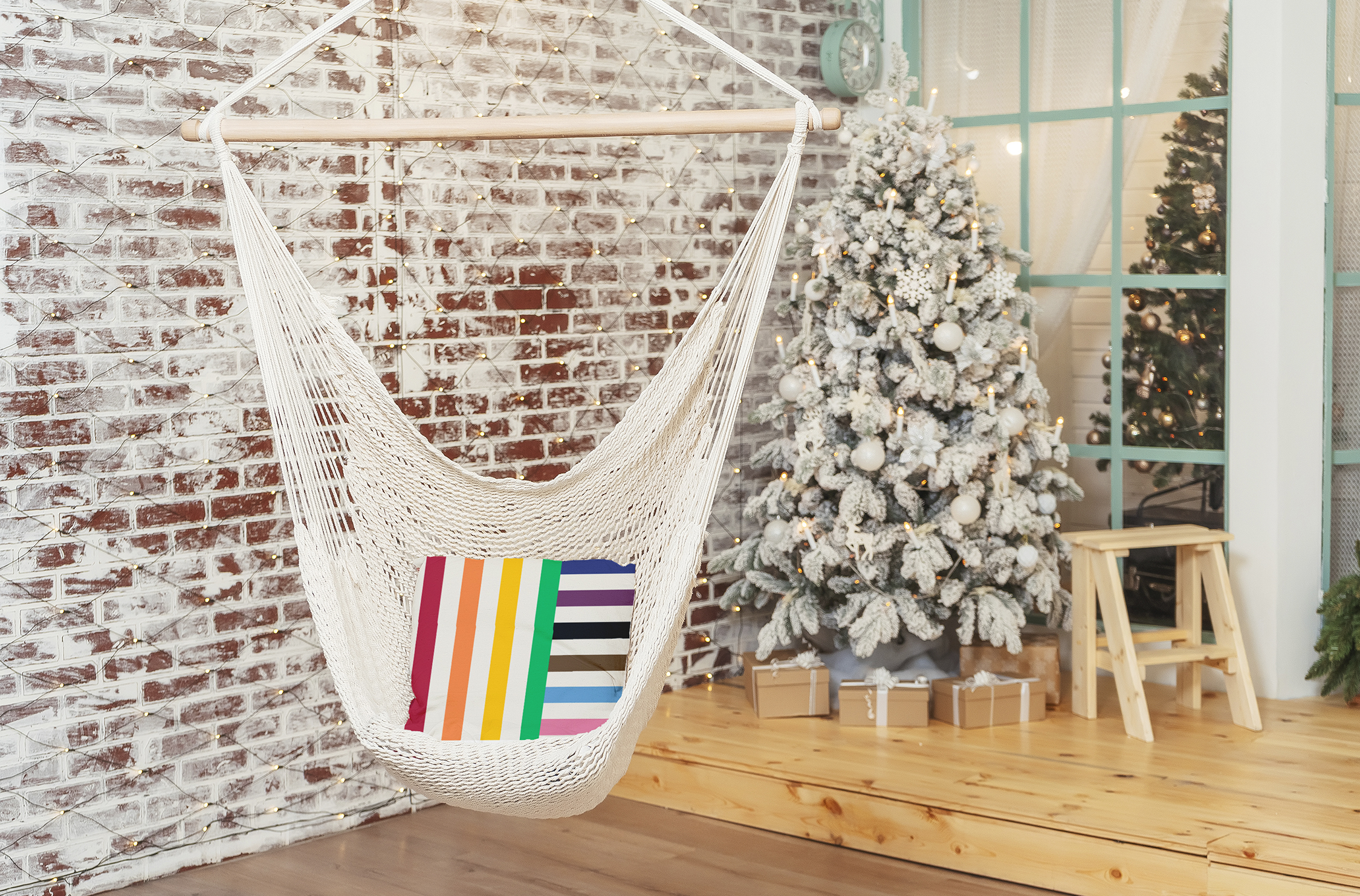 20" x 20" Simply Daisy Christmas Stripes Polyester Indoor/Outdoor Pillow, Multi Qty 1