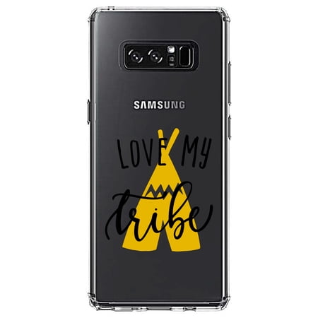 DistinctInk Clear Shockproof Hybrid Case for Samsung Galaxy Note 8 - TPU Bumper Acrylic Back Tempered Glass Screen Protector - Love My Tribe - Yellow Teepee