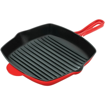 

IVGSPDAI 11 Square Cast Iron Skillet Grill Pan w/ Porcelain Enamel Coating Red