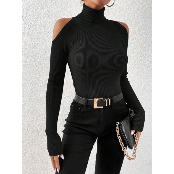 Women's Turtleneck Cold Shoulder Long Sleeve Top Elegant Fall Winter Daily Outfit