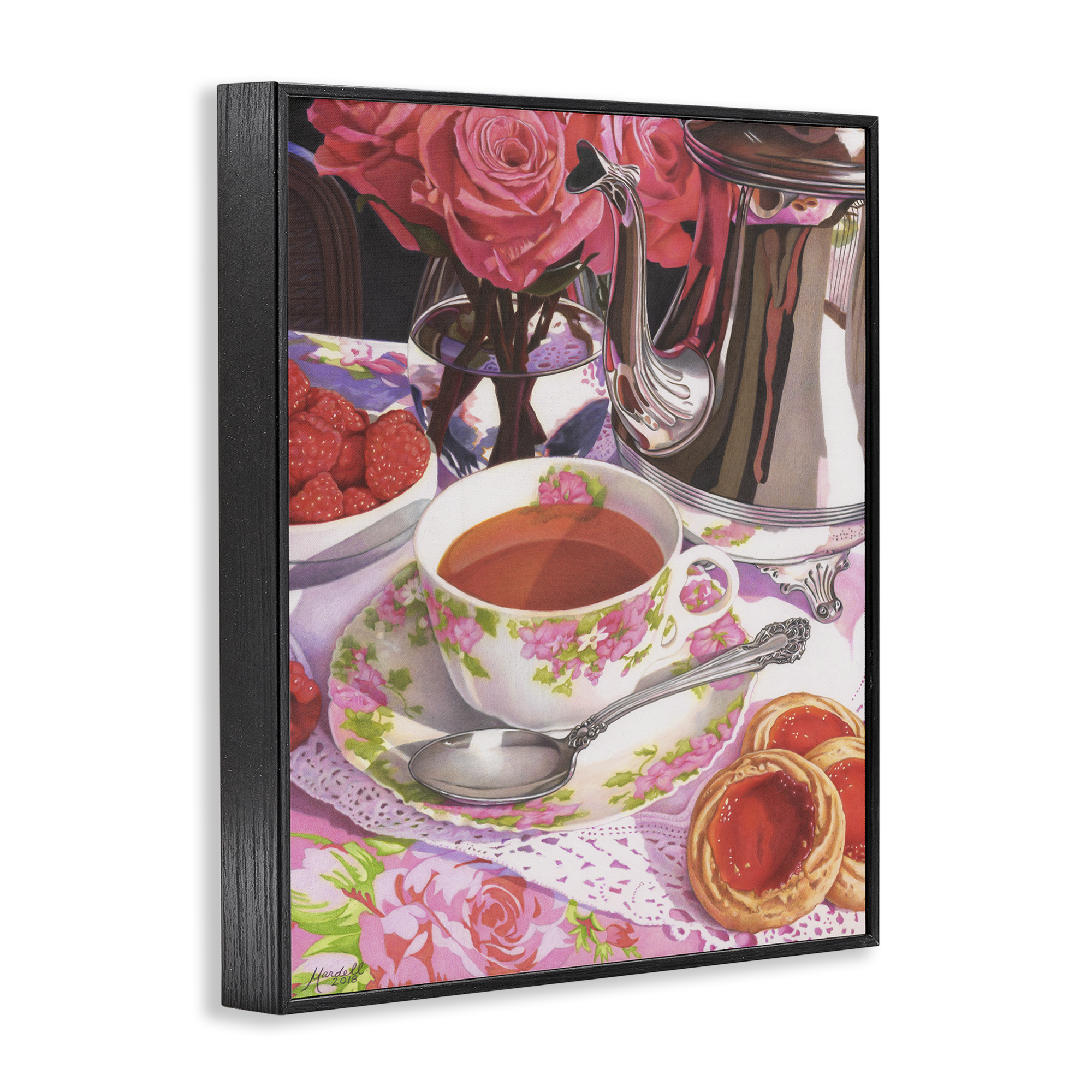Stupell Industries Tea & Strawberry Cookies Food & Beverage Painting Black Framed Art Print Wall Art, 16 x 20