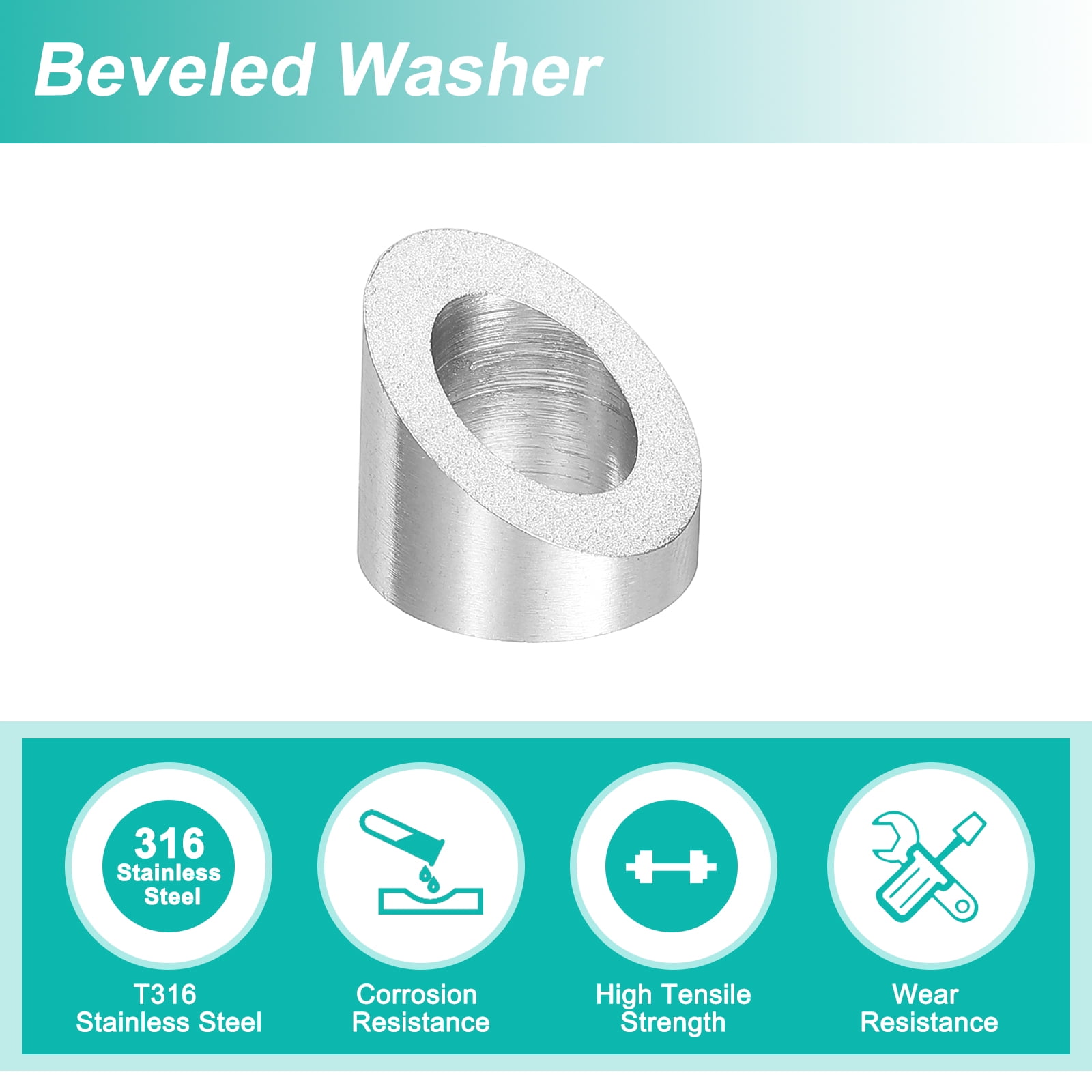 Uxcell 20 Pack 3/8 Inch 33 Degree Angle Beveled Washer, Silver